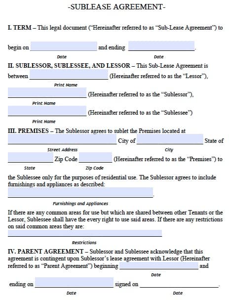 Free Office Sublease Agreement Template