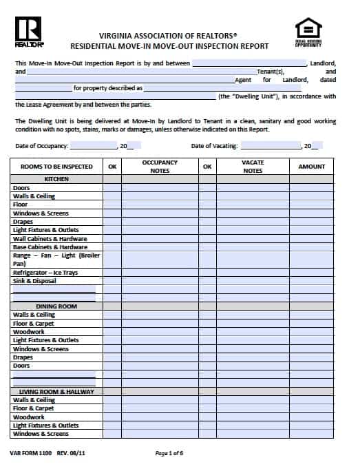 Move Out Inspection Form